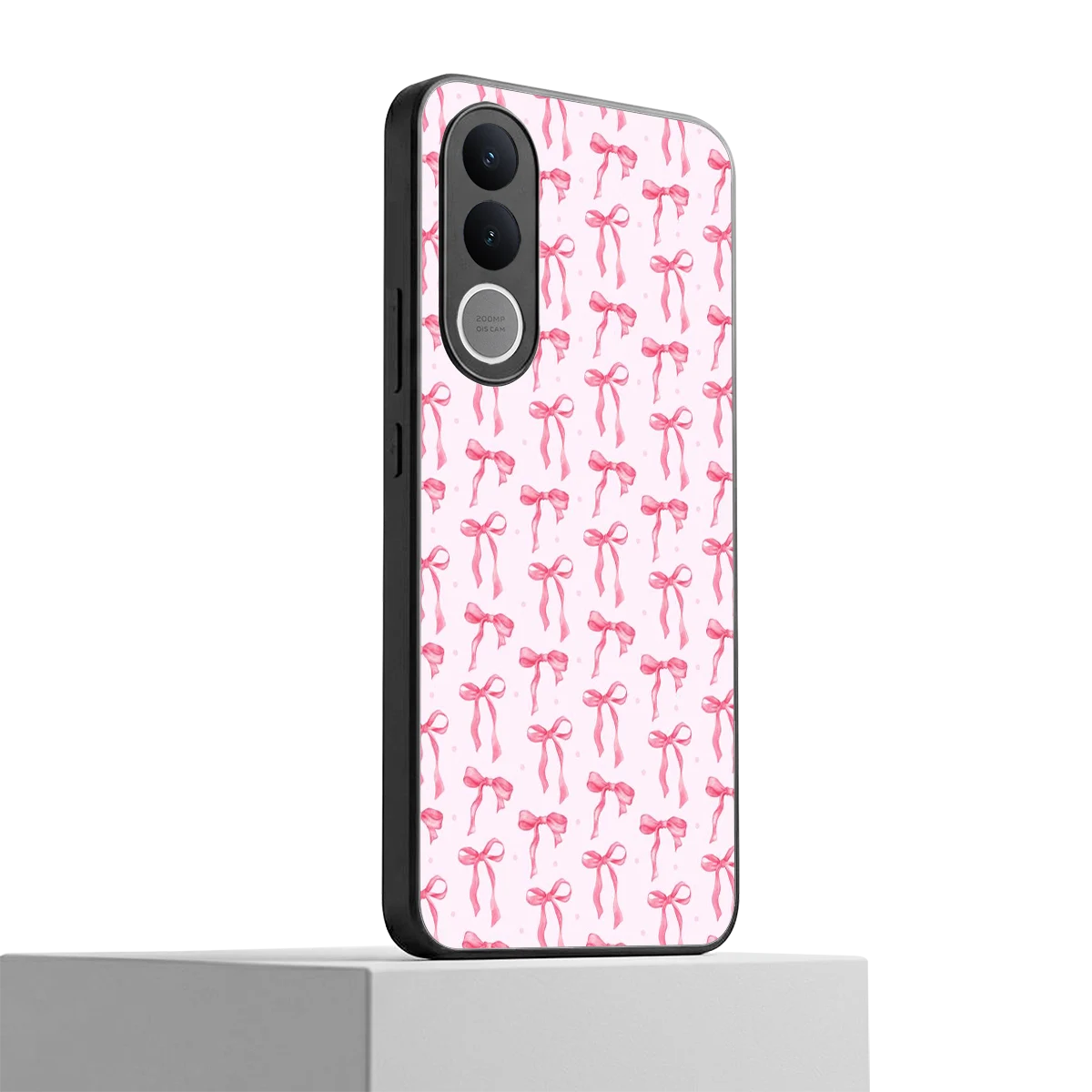 Bow Pink vivo v70 fe mobile cover | shockproof glass phone case