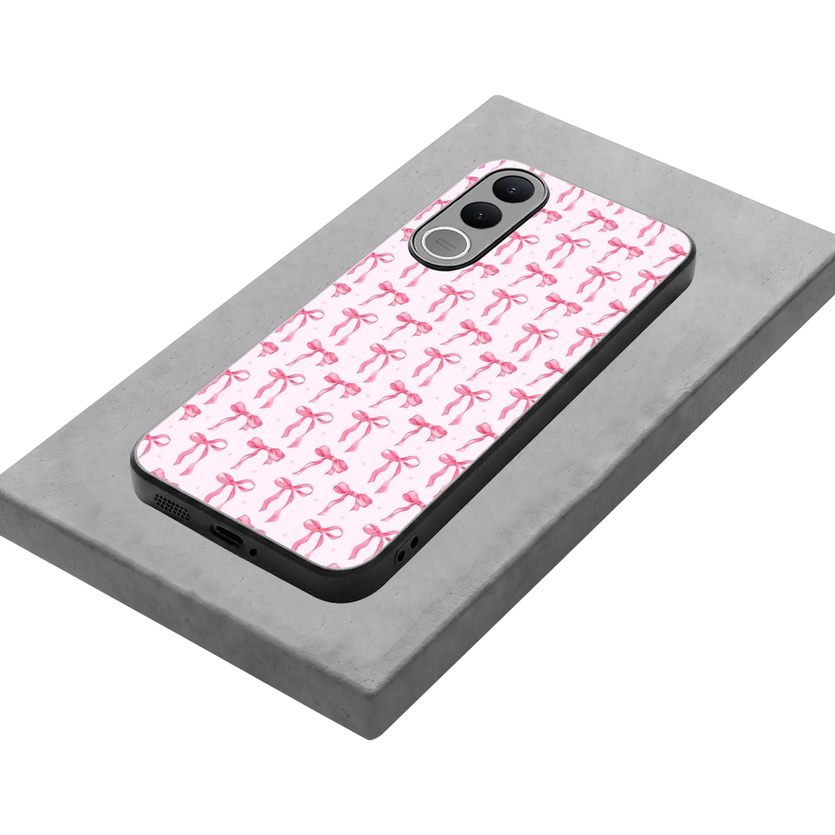 Bow Pink stylish phone case for vivo v70 fe | glossy glass and slim fit