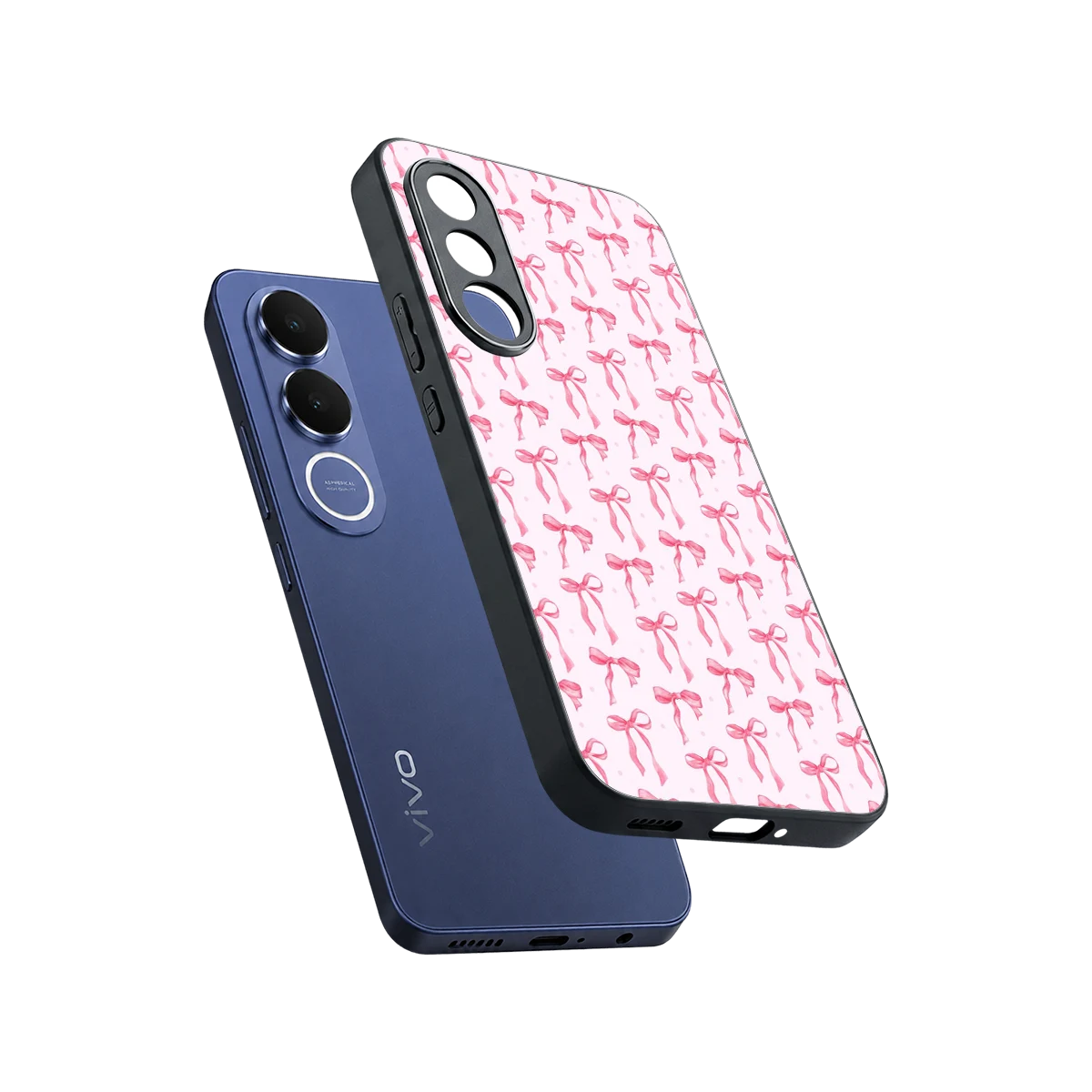 Bow Pink sleek vivo v70 fe cover with tempered glass back and TPU edges