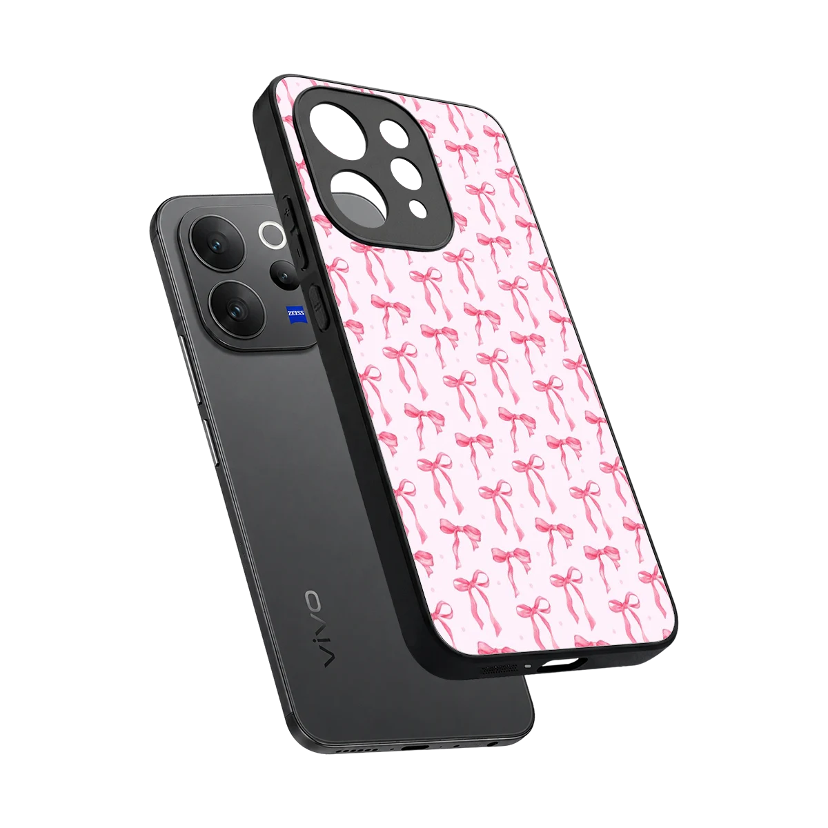 Bow Pink sleek vivo v70 cover with tempered glass back and TPU edges