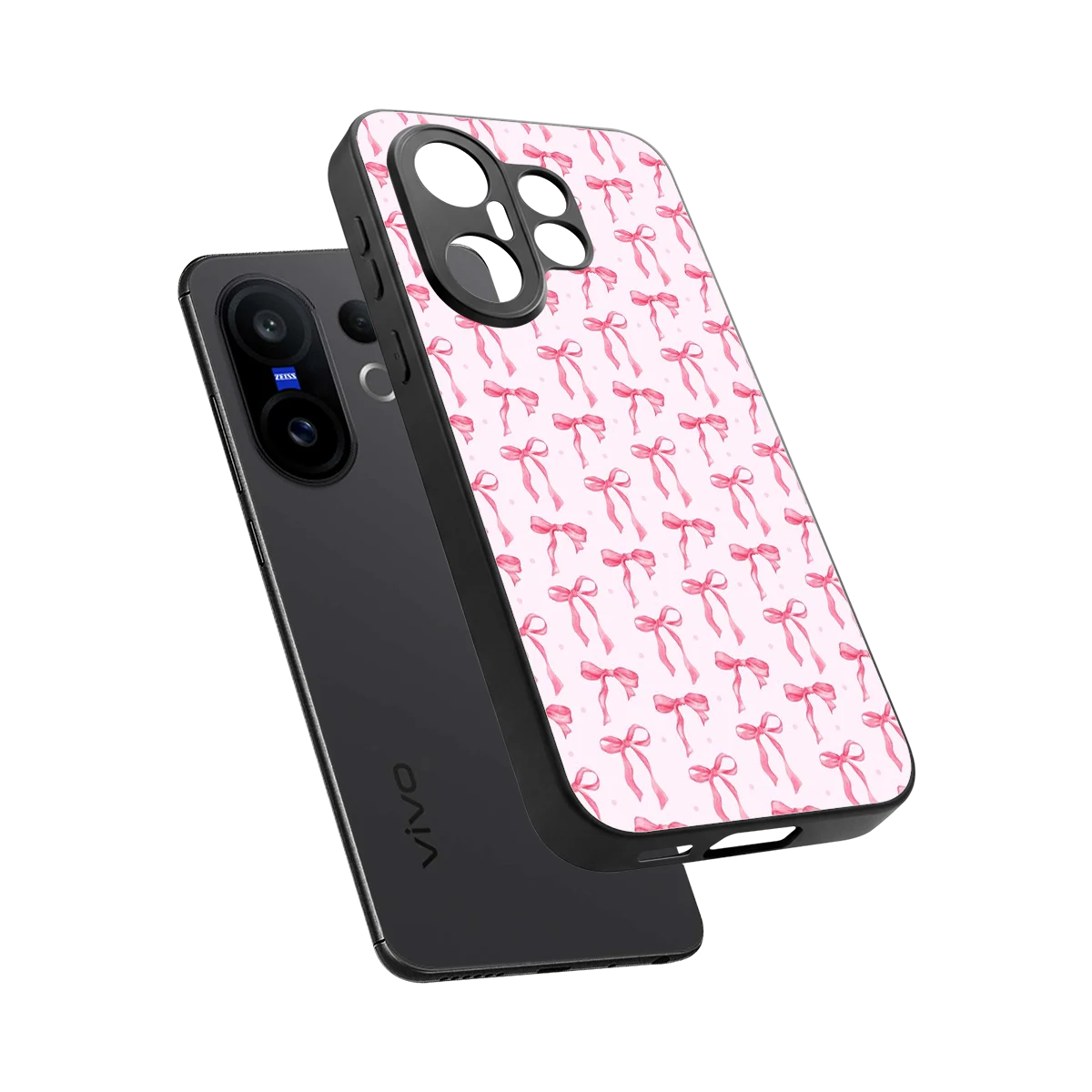 Bow Pink sleek vivo x200 fe cover with tempered glass back and TPU edges