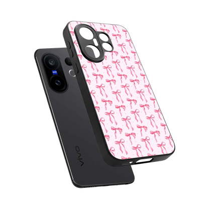 Bow Pink sleek vivo x200 fe cover with tempered glass back and TPU edges