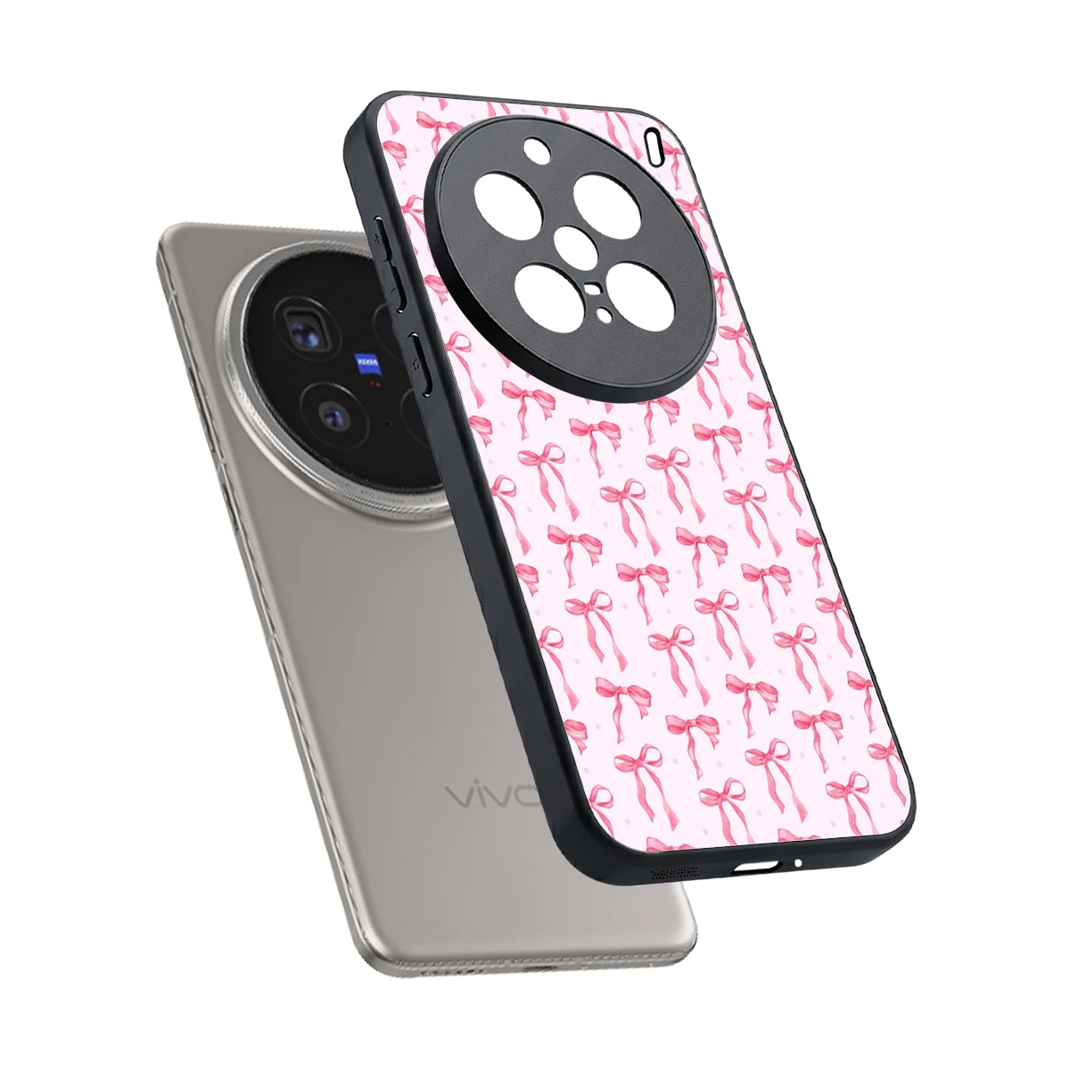 Bow Pink sleek vivo x200 pro cover with tempered glass back and TPU edges