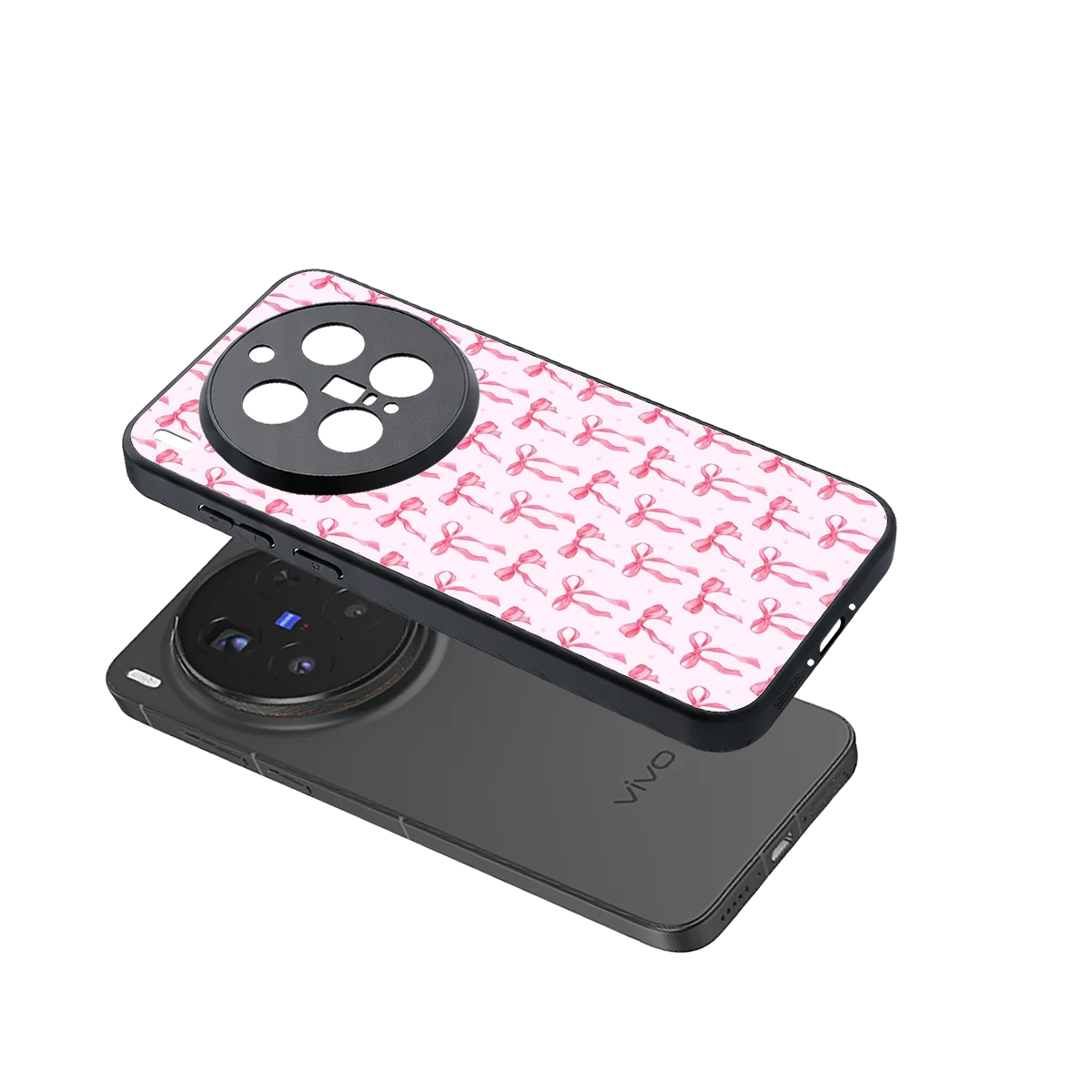 Bow Pink sleek vivo x300 pro cover with tempered glass back and TPU edges