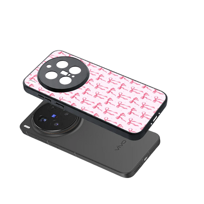 Bow Pink sleek vivo x300 pro cover with tempered glass back and TPU edges