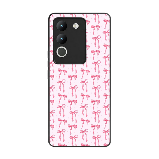 Bow Pink back phone cover | glass case for vivo y200 5g