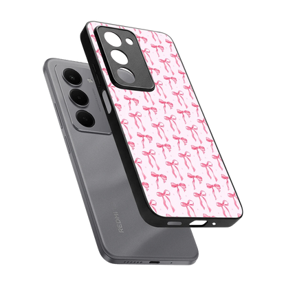 Bow Pink sleek redmi 15 5g cover with tempered glass back and TPU edges