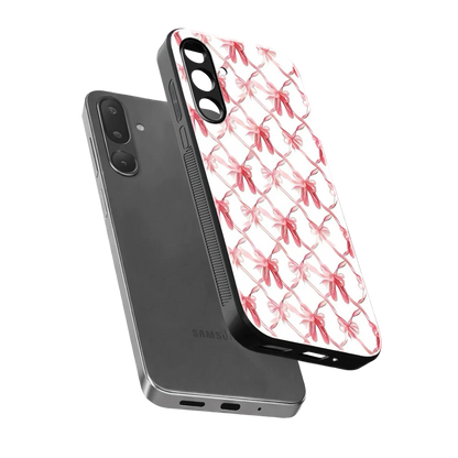 Bow Ribbon sleek samsung galaxy m56 5g cover with tempered glass back and TPU edges