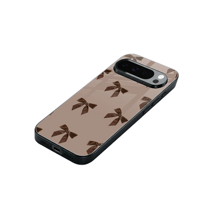 Brown Bow stylish phone case for google pixel 10 pro xl | glossy glass and slim fit