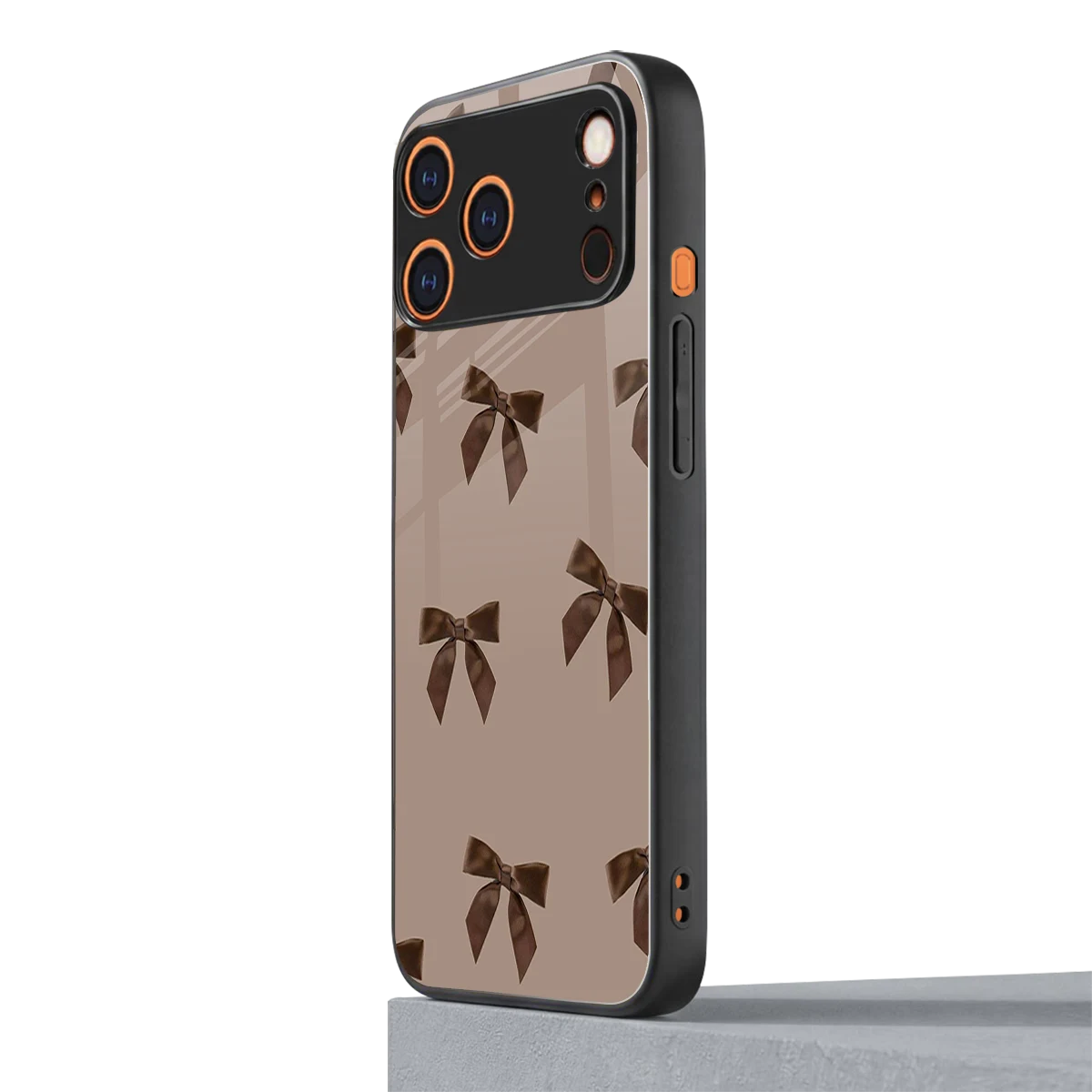 Brown Bow iphone 17 pro mobile cover | shockproof glass phone case