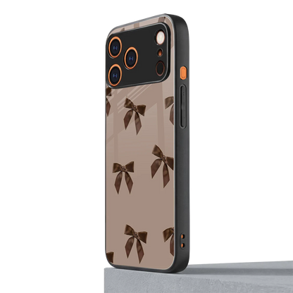 Brown Bow iphone 17 pro max mobile cover | shockproof glass phone case