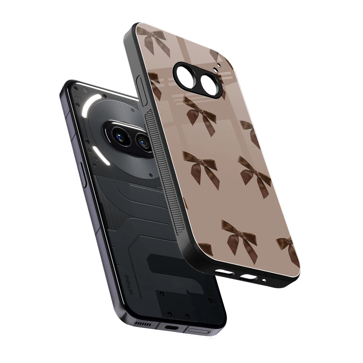 Brown Bow sleek nothing phone 2a cover with tempered glass back and TPU edges