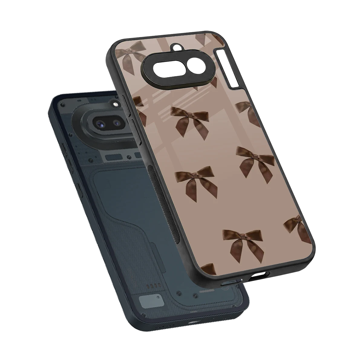 Brown Bow sleek nothing phone 4a cover with tempered glass back and TPU edges