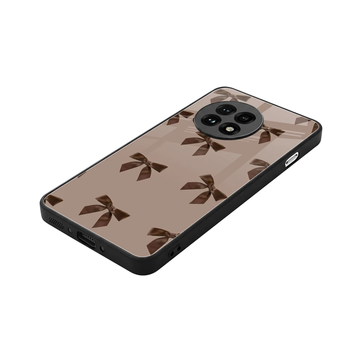 Brown Bow stylish phone case for oneplus 13r | glossy glass and slim fit