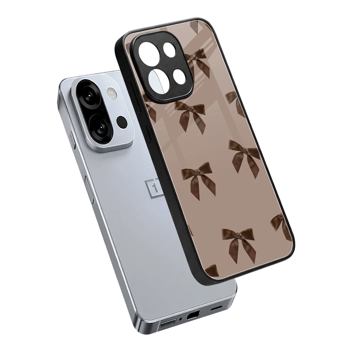 Brown Bow sleek oneplus 13s cover with tempered glass back and TPU edges