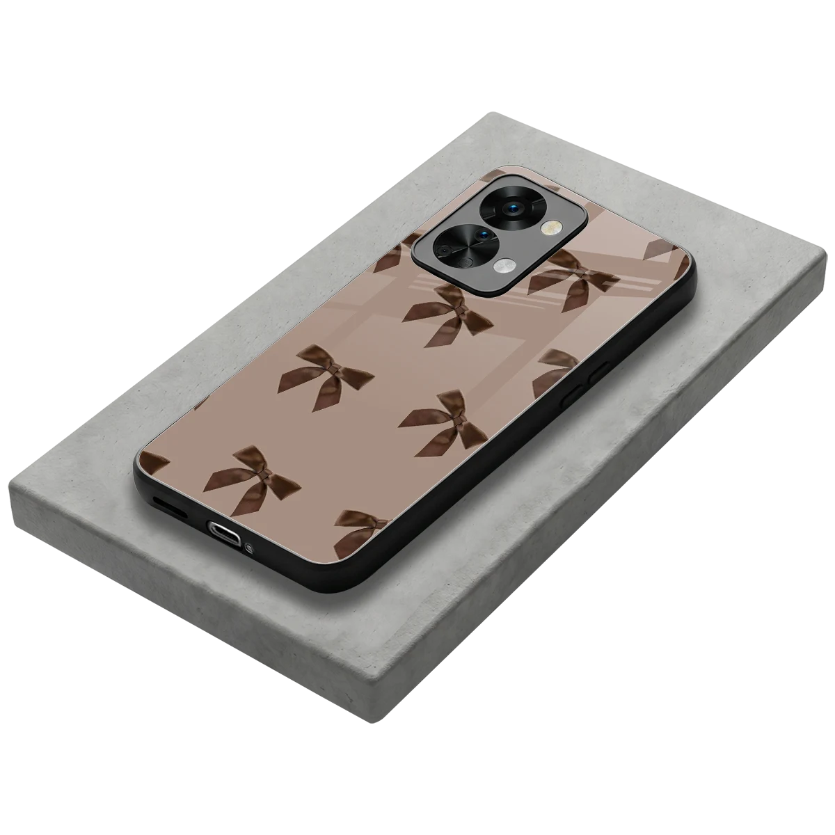 Brown Bow stylish phone case for oneplus nord 2t | glossy glass and slim fit