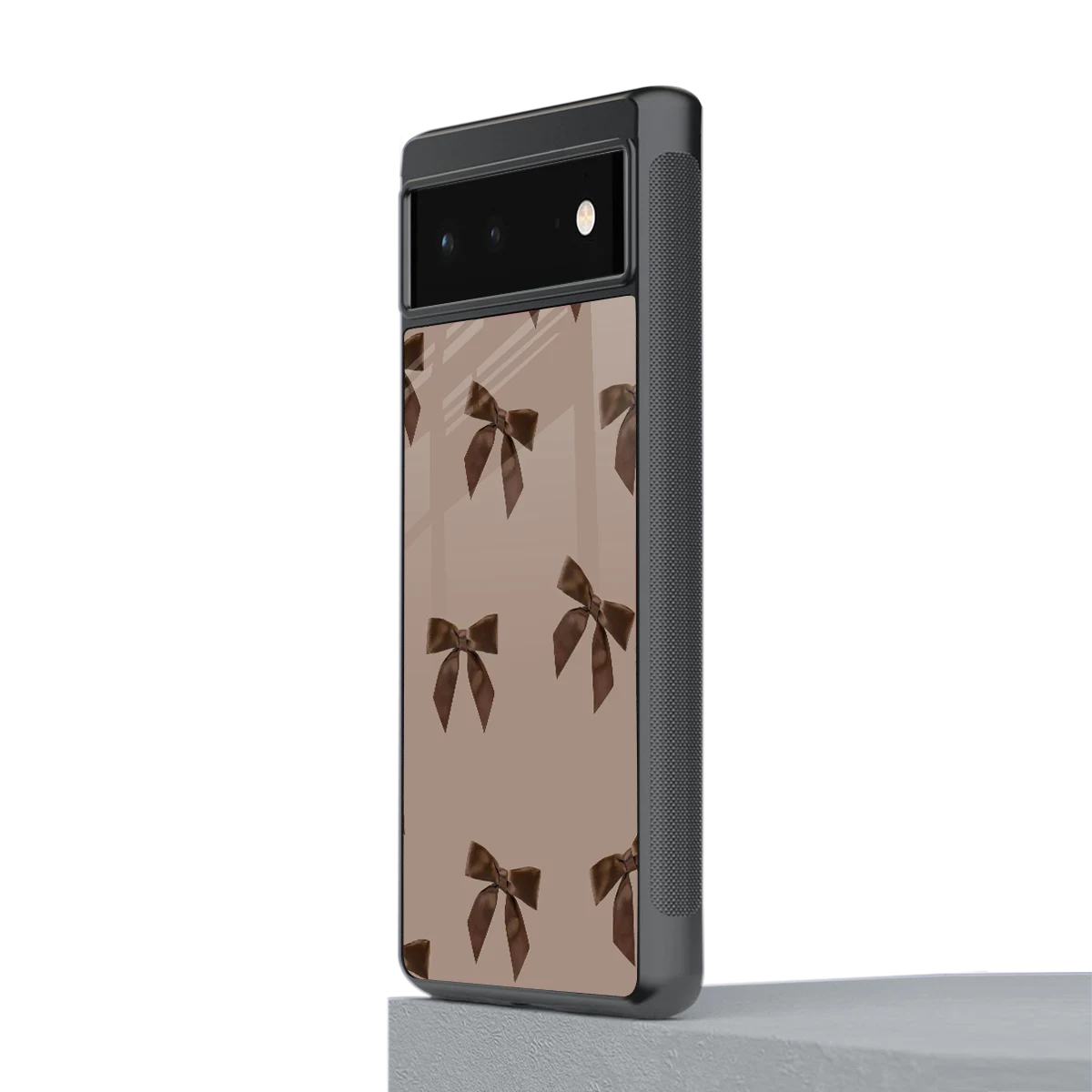 Brown Bow stylish phone case for google pixel 6 | glossy glass and slim fit
