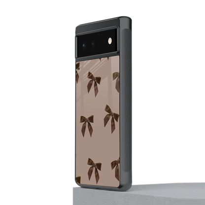 Brown Bow stylish phone case for google pixel 6a | glossy glass and slim fit