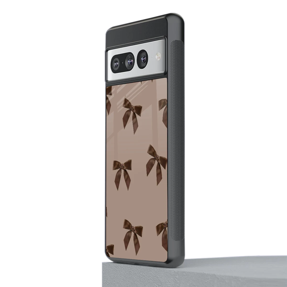 Brown Bow stylish phone case for google pixel 7 pro | glossy glass and slim fit