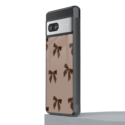 Brown Bow stylish phone case for google pixel 7a | glossy glass and slim fit