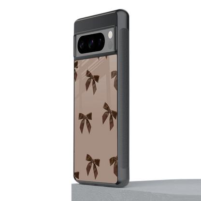 Brown Bow stylish phone case for google pixel 8 pro | glossy glass and slim fit