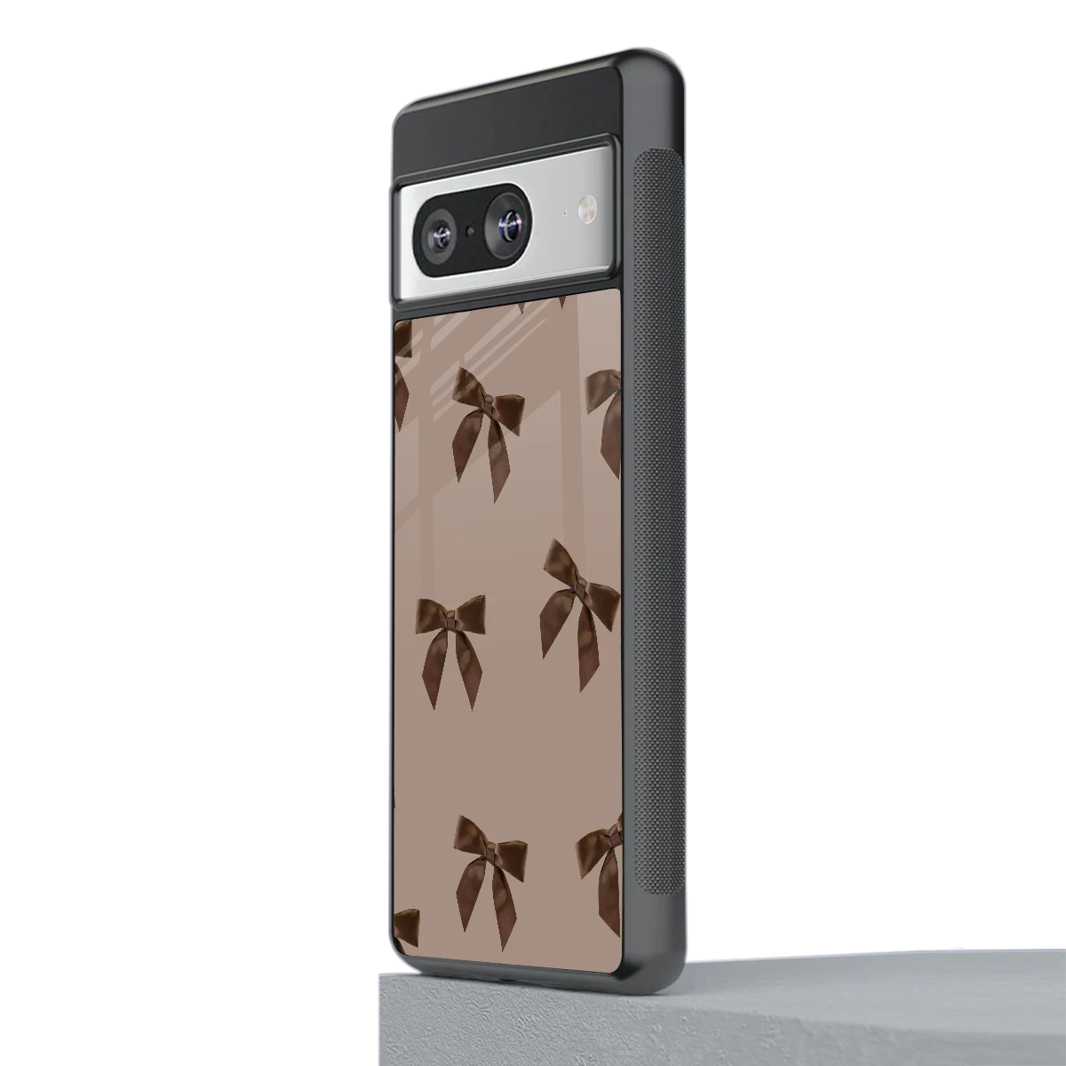 Brown Bow stylish phone case for google pixel 8 | glossy glass and slim fit