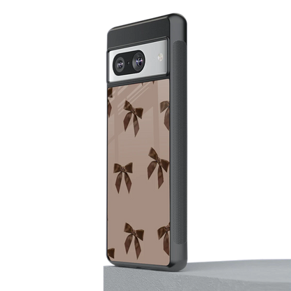 Brown Bow stylish phone case for google pixel 8 | glossy glass and slim fit