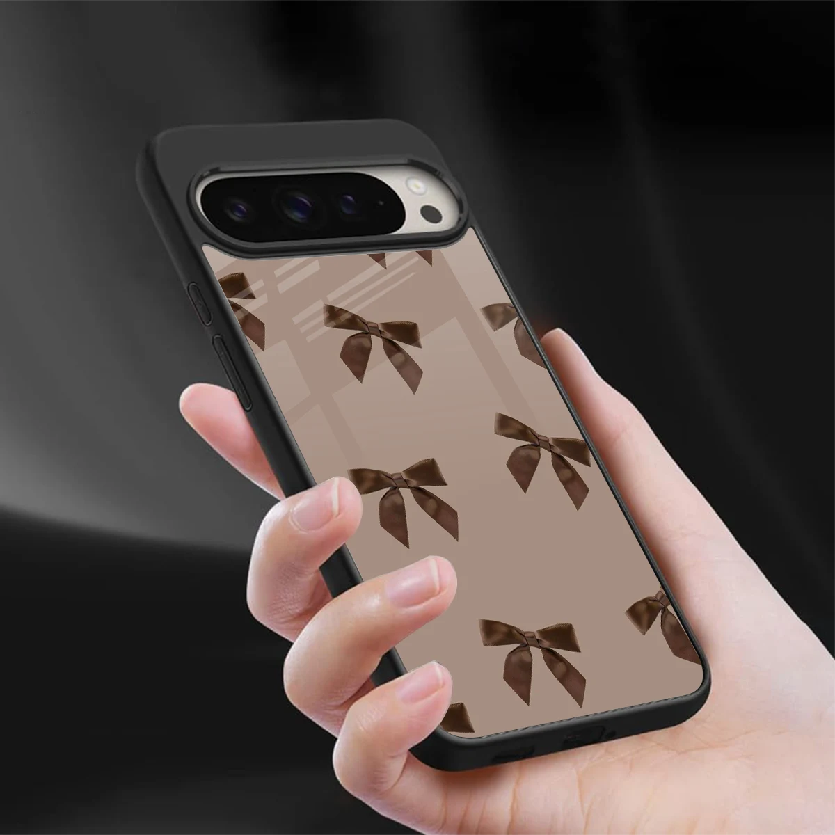 Brown Bow sleek google pixel 9 pro xl cover with tempered glass back and TPU edges