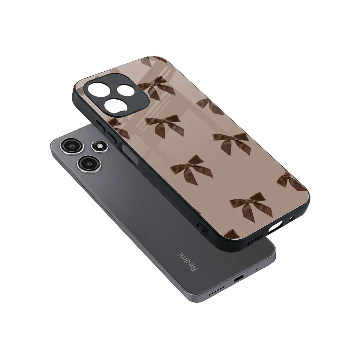 Brown Bow sleek redmi 12 5g cover with tempered glass back and TPU edges