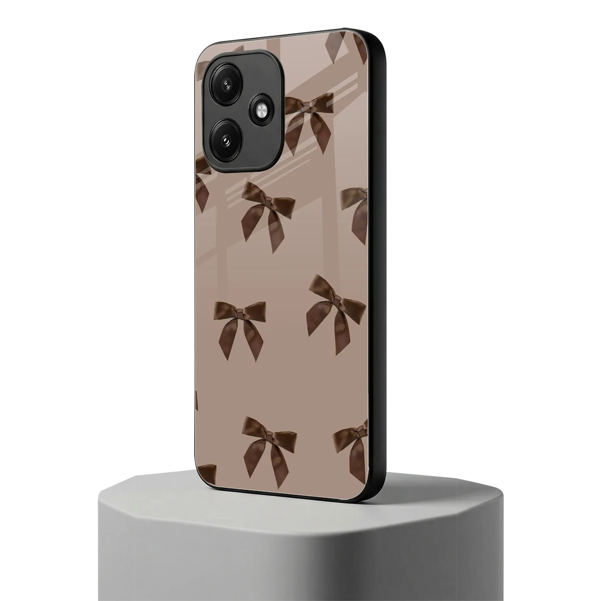 Brown Bow redmi 12 5g mobile cover | shockproof glass phone case