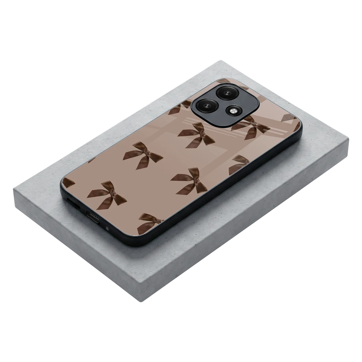 Brown Bow stylish phone case for redmi 12 5g | glossy glass and slim fit