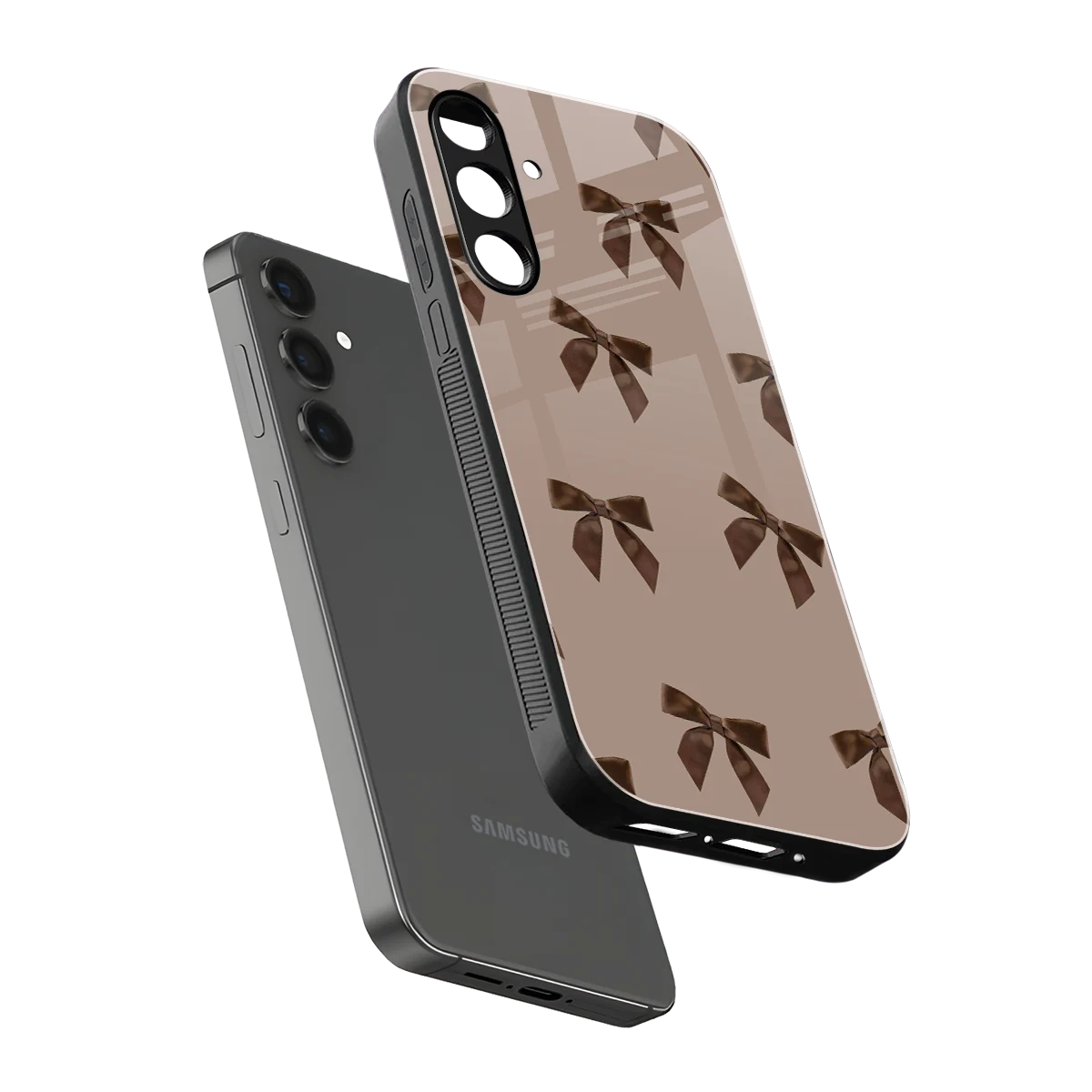 Brown Bow sleek samsung galaxy m35 5g cover with tempered glass back and TPU edges