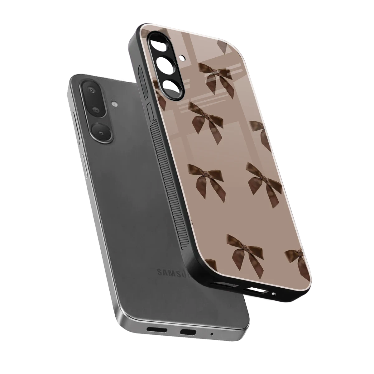 Brown Bow sleek samsung galaxy m36 5g cover with tempered glass back and TPU edges