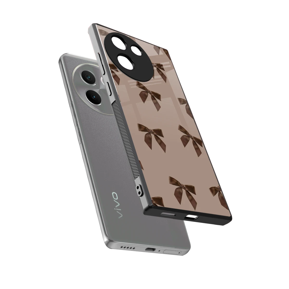 Brown Bow sleek vivo v30e cover with tempered glass back and TPU edges