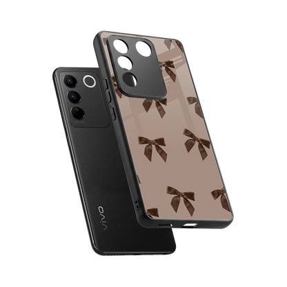Brown Bow sleek vivo v27 5g cover with tempered glass back and TPU edges