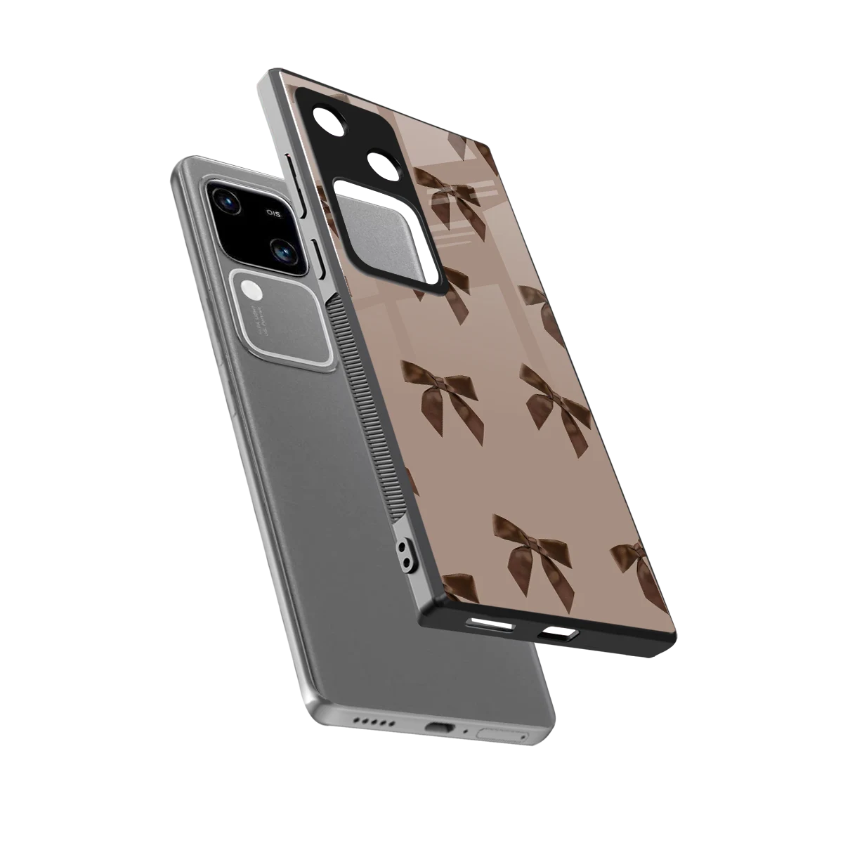 Brown Bow sleek vivo v30 cover with tempered glass back and TPU edges