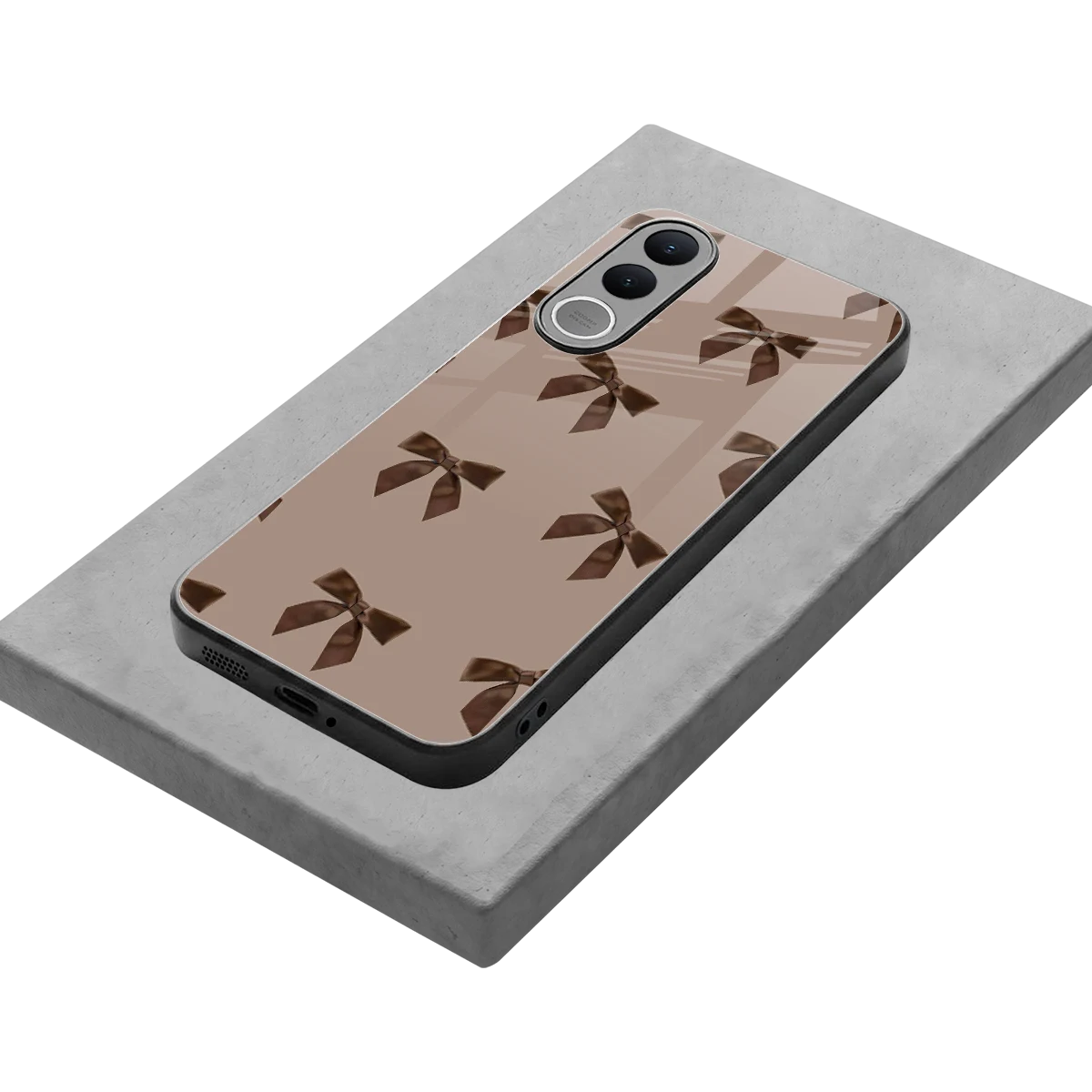 Brown Bow stylish phone case for vivo v70 fe | glossy glass and slim fit