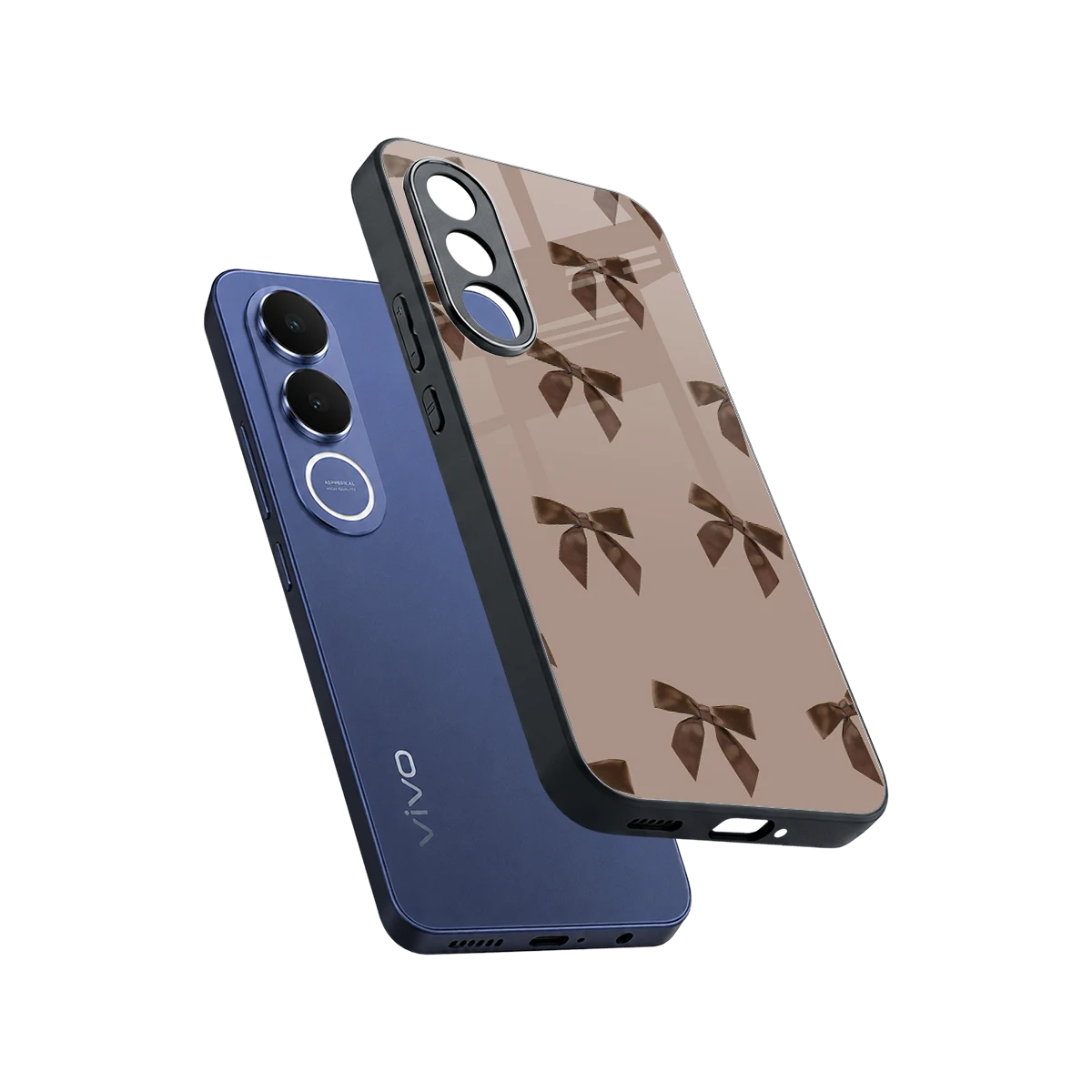 Brown Bow sleek vivo v70 fe cover with tempered glass back and TPU edges