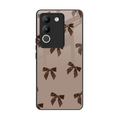 Brown Bow back phone cover | glass case for vivo y200 5g