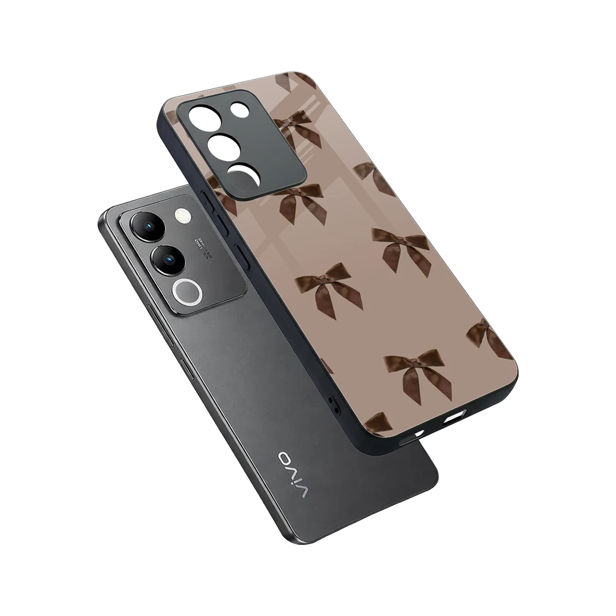Brown Bow sleek vivo y200 5g cover with tempered glass back and TPU edges