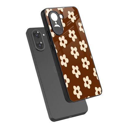 Brown Flowers sleek oneplus nord ce5 5g cover with tempered glass back and TPU edges