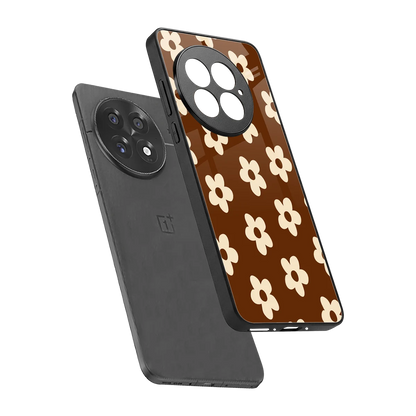 Brown Flowers sleek oneplus 13 cover with tempered glass back and TPU edges