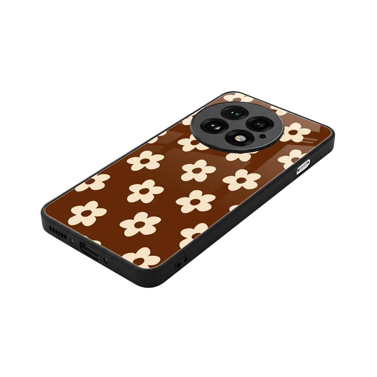 Brown Flowers stylish phone case for oneplus 13 | glossy glass and slim fit