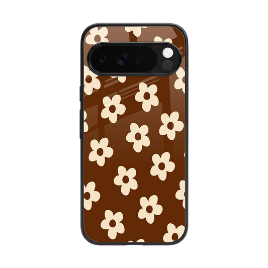 Brown Flowers back phone cover | glass case for google pixel 10 pro xl