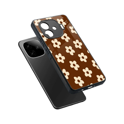 Brown Flowers sleek iqoo neo 10r 5g cover with tempered glass back and TPU edges