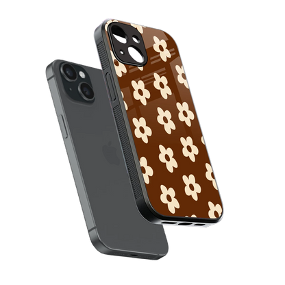 Brown Flowers sleek iphone 13 mini cover with tempered glass back and TPU edges