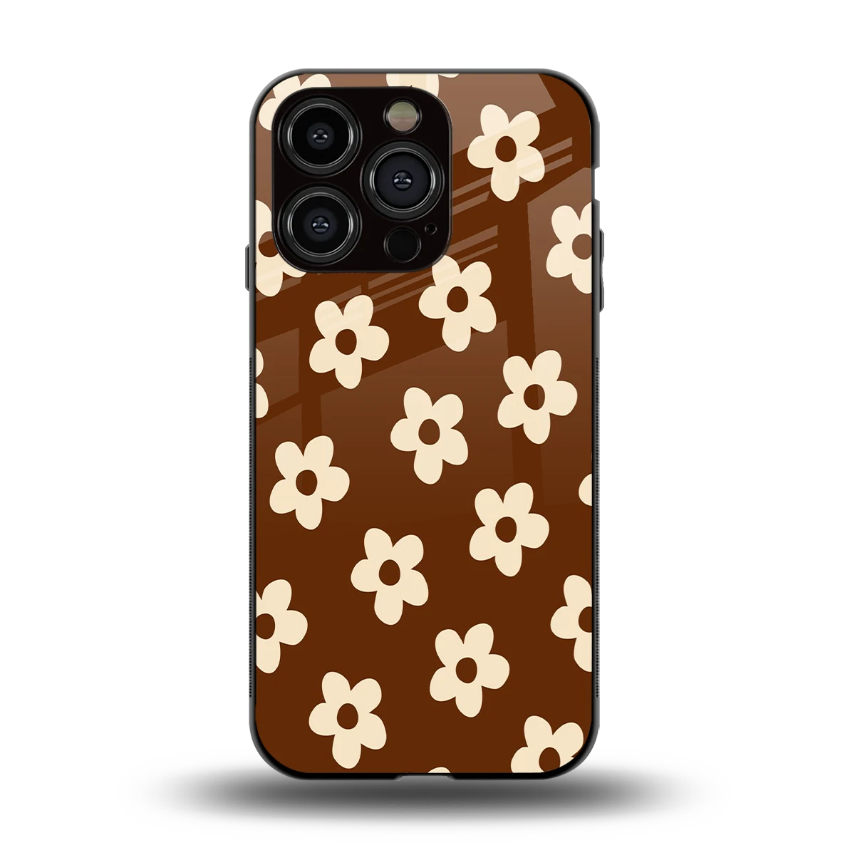 Brown Flowers back phone cover | glass case for iphone 13 pro