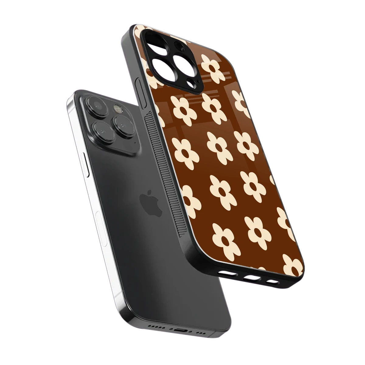 Brown Flowers sleek iphone 13 pro cover with tempered glass back and TPU edges