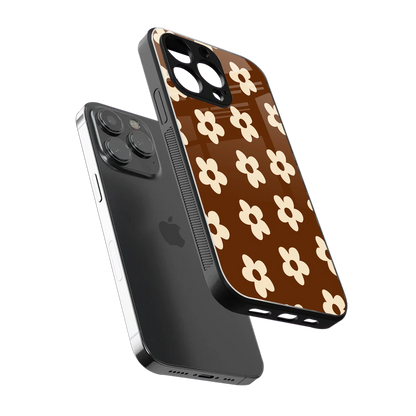 Brown Flowers sleek iphone 13 pro cover with tempered glass back and TPU edges