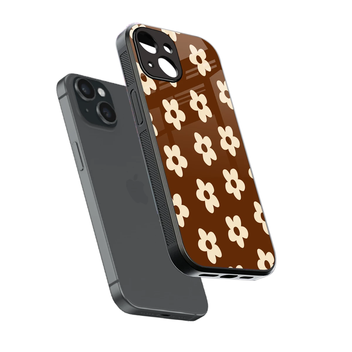 Brown Flowers sleek iphone 13 cover with tempered glass back and TPU edges